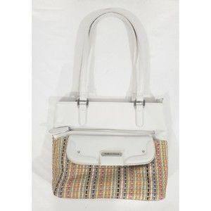 Stone Mountain Pebbled White Leather Woven Multicolor Shoulderbag Purse